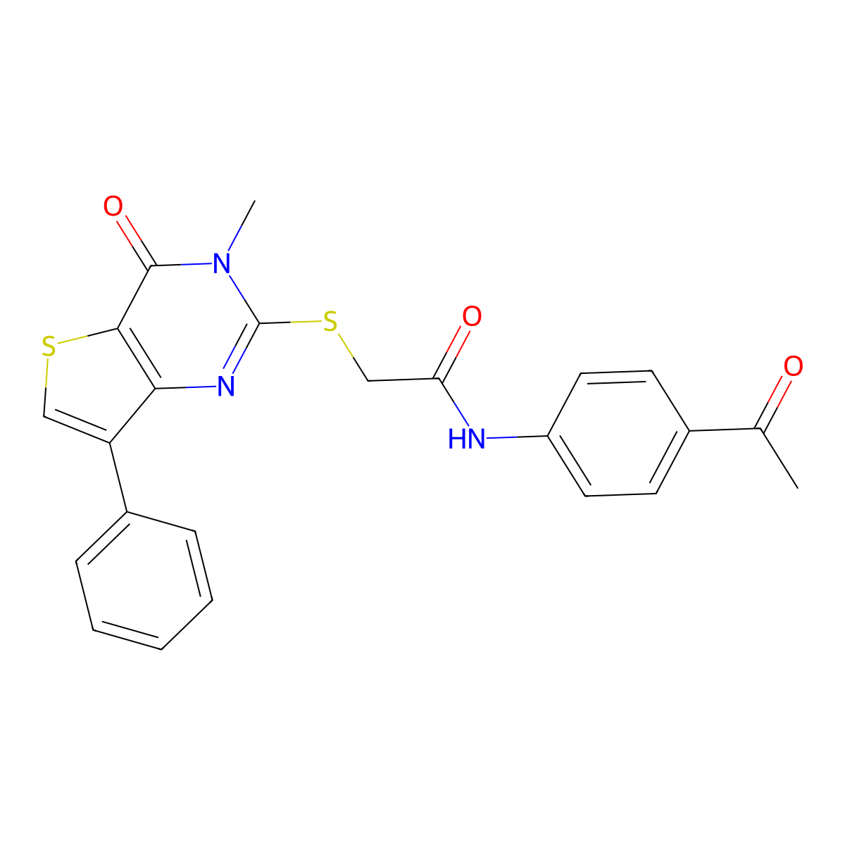 N-(4-acetylphenyl)-2-({3-methyl-4-oxo-7-phenyl-3H,4H-thieno[3,2-d]pyrimidin-2-yl}sulfanyl)acetamide molecular structure, CAS 1040633-28-0
