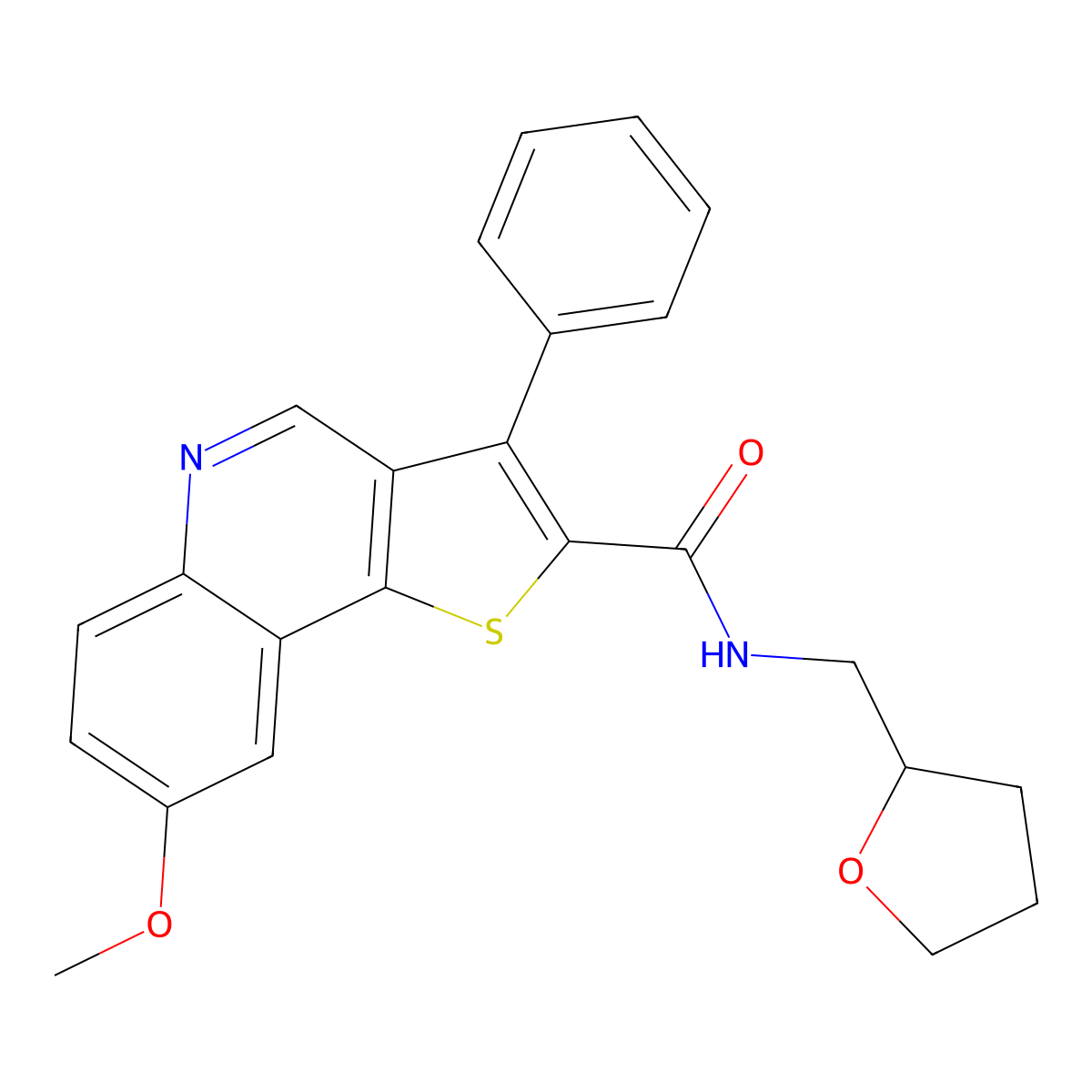 8-methoxy-N-[(oxolan-2-yl)methyl]-3-phenylthieno[3,2-c]quinoline-2-carboxamide molecular structure, CAS 1040633-30-4