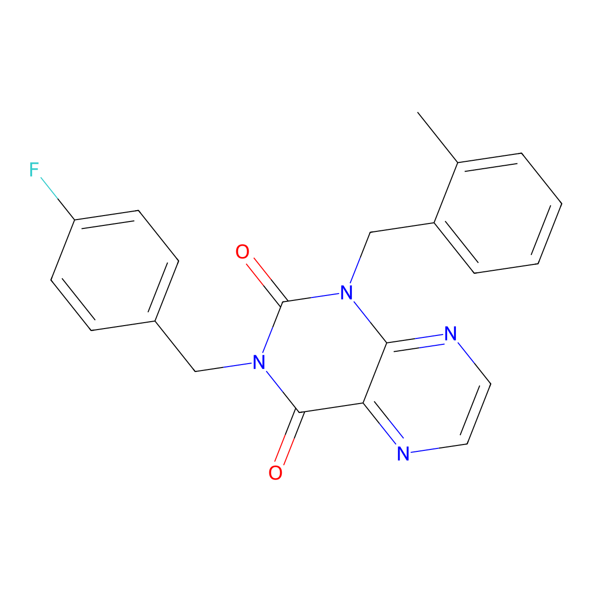 3-[(4-Fluorophenyl)methyl]-1-[(2-methylphenyl)methyl]-1,2,3,4-tetrahydropteridine-2,4-dione molecular structure, CAS 1040633-31-5