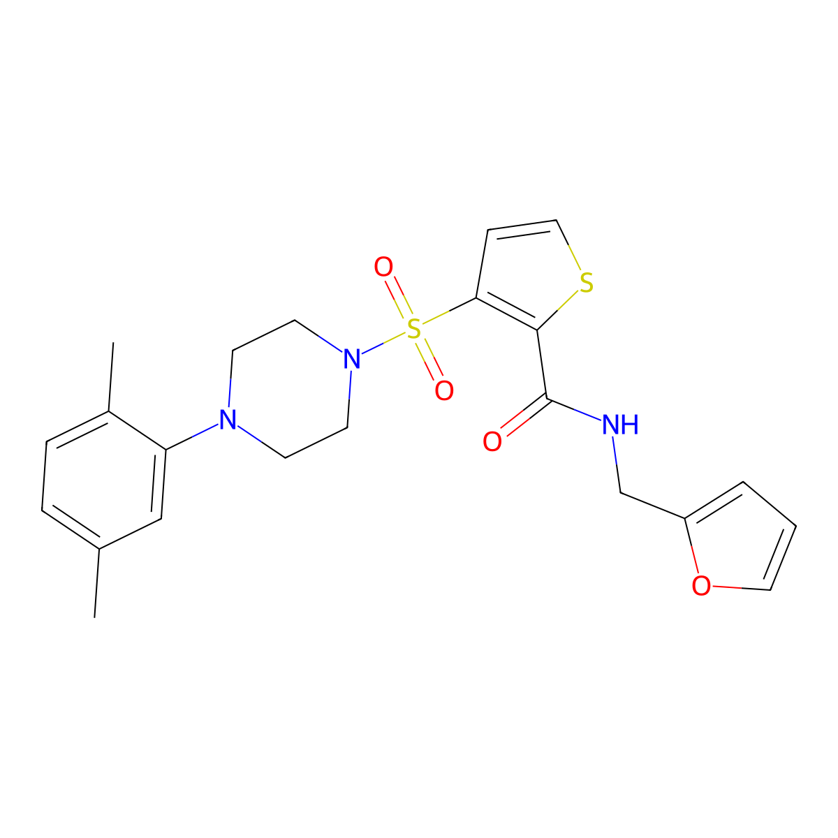 3-((4-(2,5-dimethylphenyl)piperazin-1-yl)sulfonyl)-N-(furan-2-ylmethyl)thiophene-2-carboxamide molecular structure, CAS 1040633-32-6
