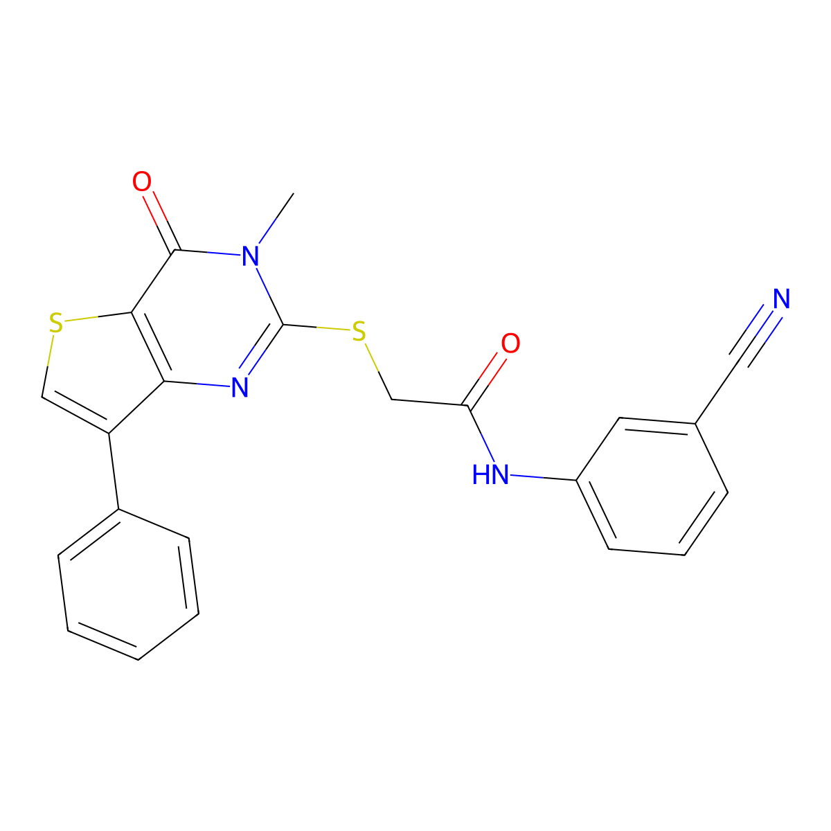 N-(3-cyanophenyl)-2-[(3-methyl-4-oxo-7-phenyl-3,4-dihydrothieno[3,2-d]pyrimidin-2-yl)thio]acetamide molecular structure, CAS 1040633-34-8