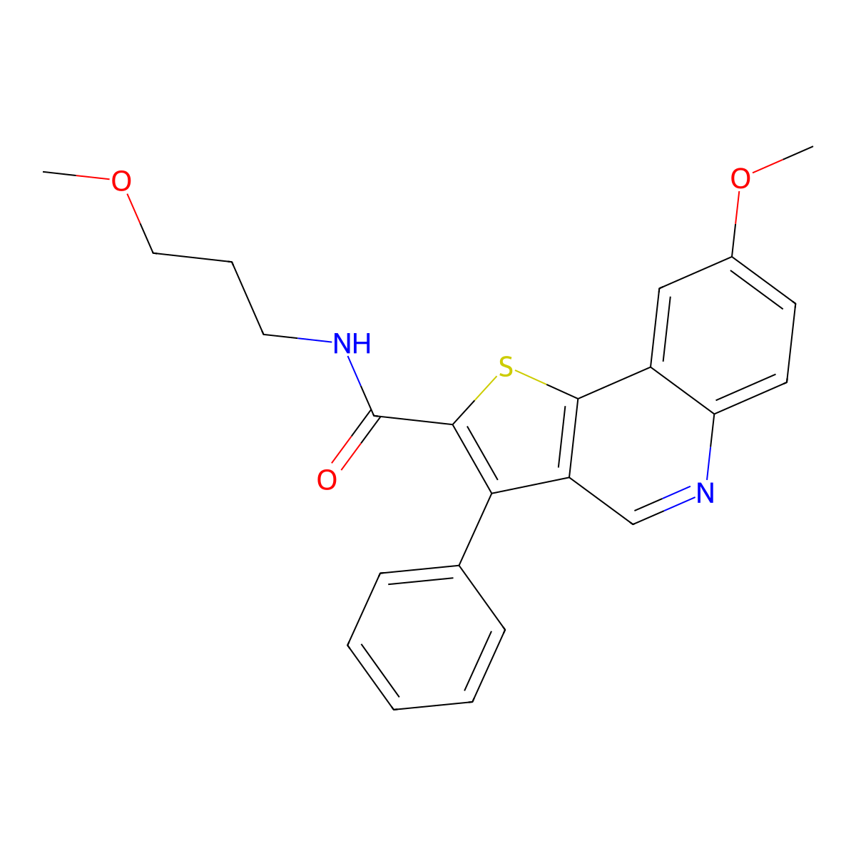 8-methoxy-N-(3-methoxypropyl)-3-phenylthieno[3,2-c]quinoline-2-carboxamide molecular structure, CAS 1040633-36-0