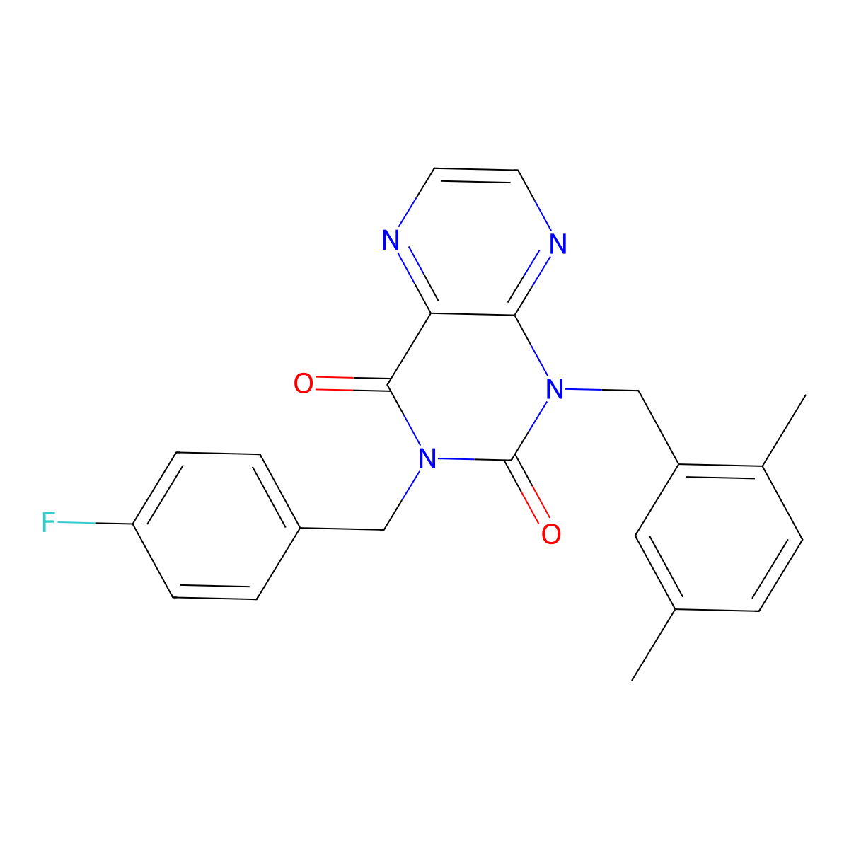 1-[(2,5-Dimethylphenyl)methyl]-3-[(4-fluorophenyl)methyl]-1,2,3,4-tetrahydropteridine-2,4-dione molecular structure, CAS 1040633-37-1