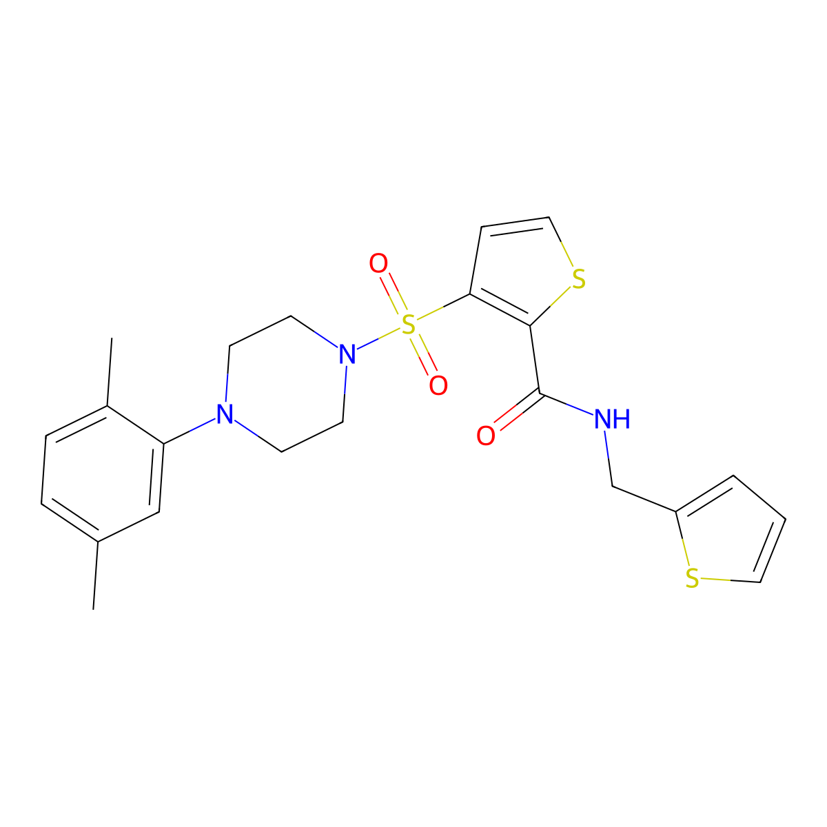 3-((4-(2,5-dimethylphenyl)piperazin-1-yl)sulfonyl)-N-(thiophen-2-ylmethyl)thiophene-2-carboxamide molecular structure, CAS 1040633-38-2