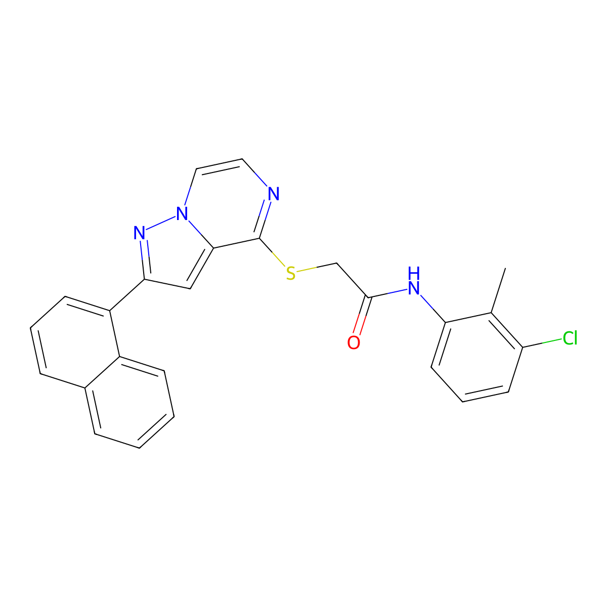N-(3-chloro-2-methylphenyl)-2-{[2-(naphthalen-1-yl)pyrazolo[1,5-a]pyrazin-4-yl]sulfanyl}acetamide molecular structure, CAS 1040633-39-3