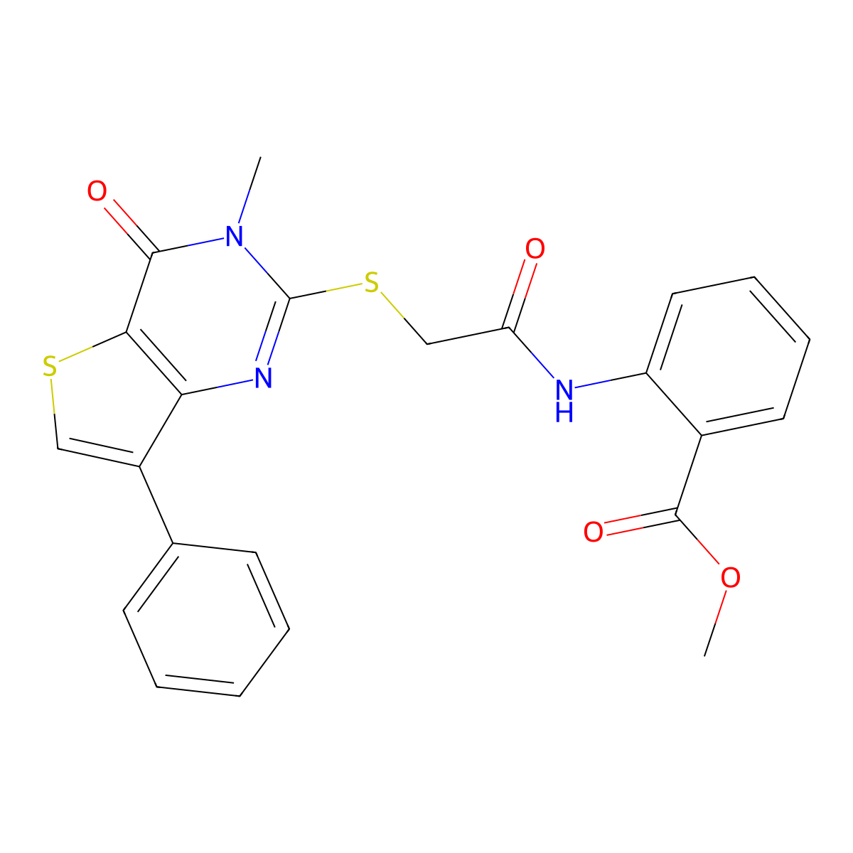 methyl 2-[2-({3-methyl-4-oxo-7-phenyl-3H,4H-thieno[3,2-d]pyrimidin-2-yl}sulfanyl)acetamido]benzoate molecular structure, CAS 1040633-40-6