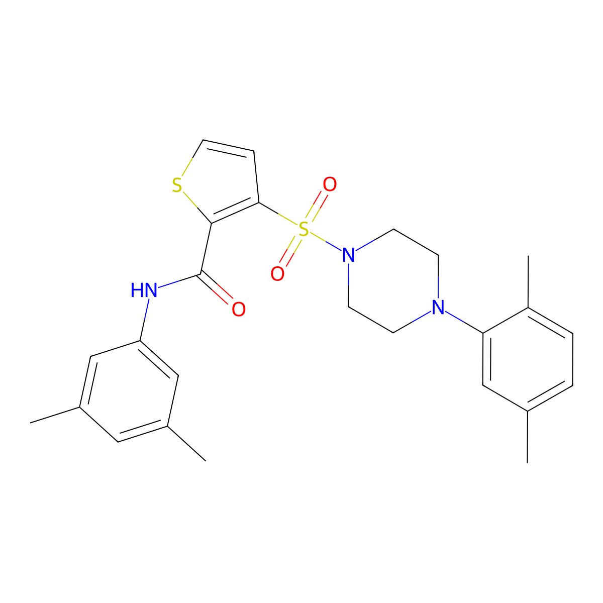 N-(3,5-dimethylphenyl)-3-{[4-(2,5-dimethylphenyl)piperazin-1-yl]sulfonyl}thiophene-2-carboxamide molecular structure, CAS 1040633-44-0