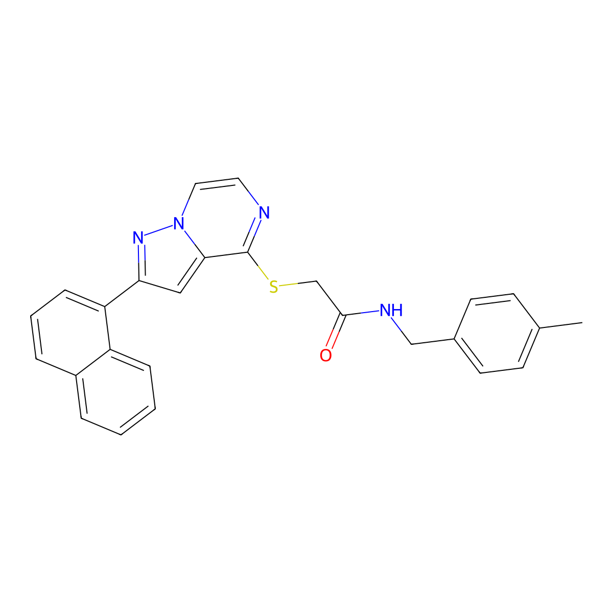 N-[(4-Methylphenyl)methyl]-2-{[2-(naphthalen-1-YL)pyrazolo[1,5-A]pyrazin-4-YL]sulfanyl}acetamide molecular structure, CAS 1040633-51-9
