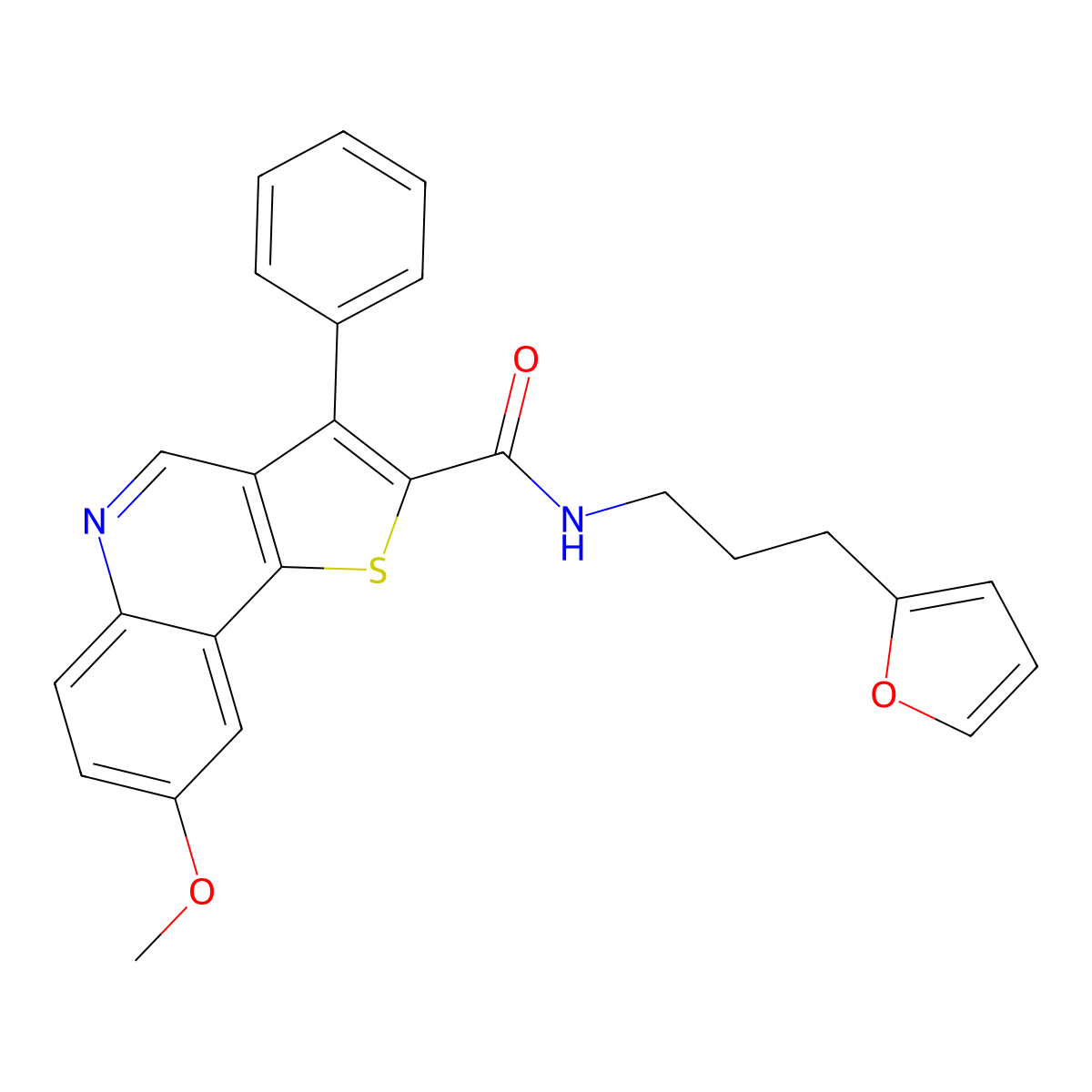 N-[3-(furan-2-yl)propyl]-8-methoxy-3-phenylthieno[3,2-c]quinoline-2-carboxamide molecular structure, CAS 1040633-54-2