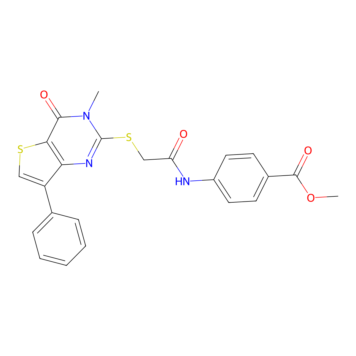 Methyl 4-({[(3-methyl-4-oxo-7-phenyl-3,4-dihydrothieno[3,2-d]pyrimidin-2-yl)thio]acetyl}amino)benzoate molecular structure, CAS 1040633-58-6