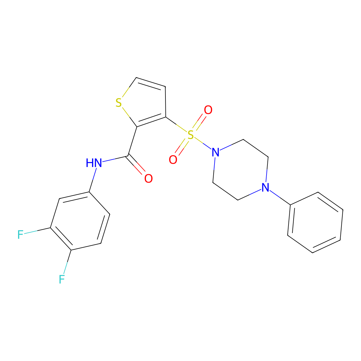N-(3,4-difluorophenyl)-3-[(4-phenylpiperazin-1-yl)sulfonyl]thiophene-2-carboxamide molecular structure, CAS 1040633-60-0