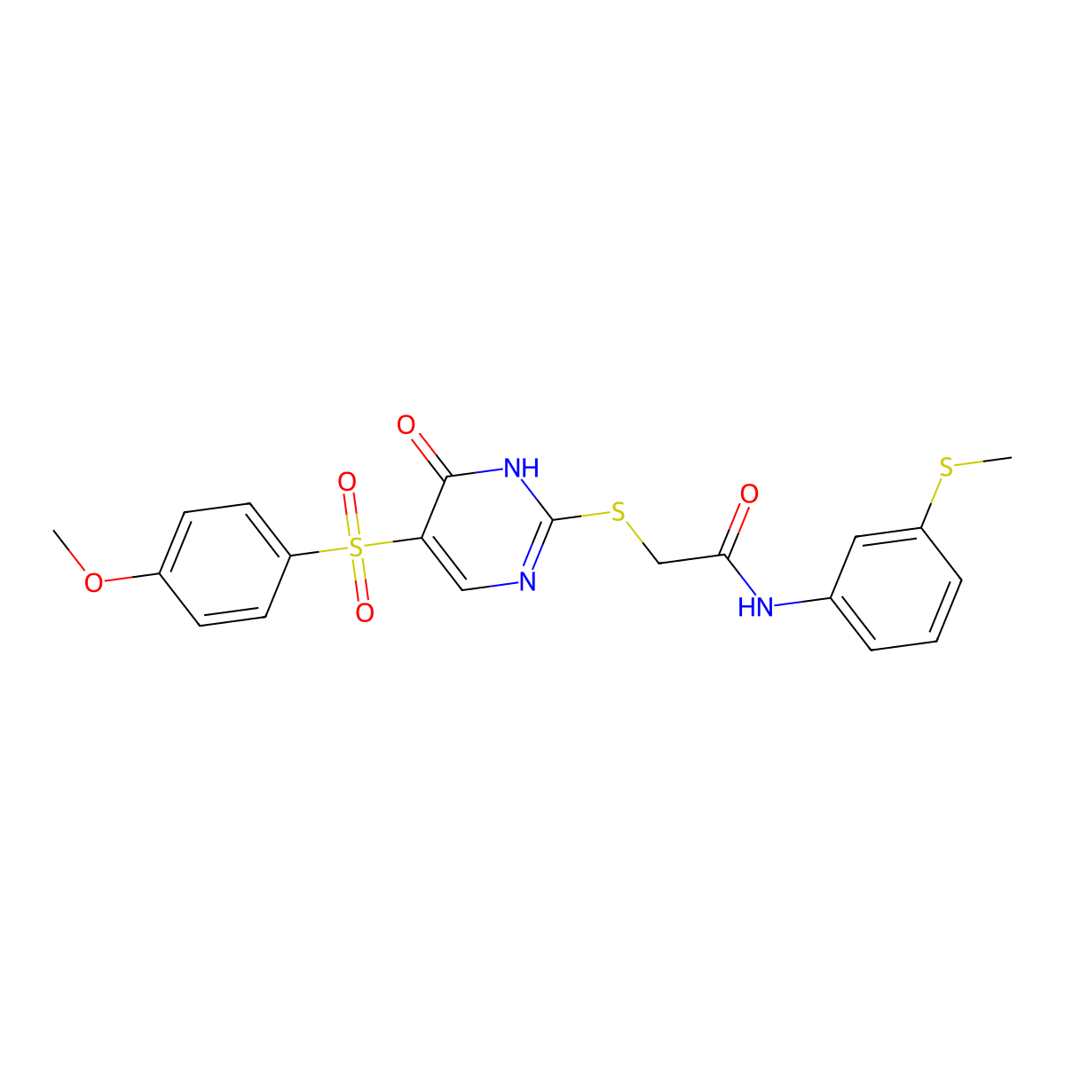 2-{[5-(4-methoxybenzenesulfonyl)-6-oxo-1,6-dihydropyrimidin-2-yl]sulfanyl}-N-[3-(methylsulfanyl)phenyl]acetamide molecular structure, CAS 1040633-63-3