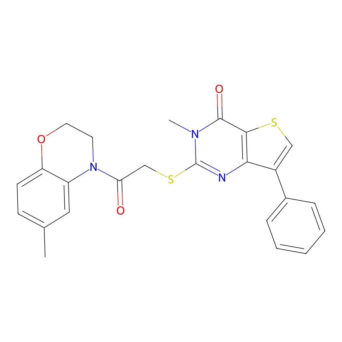 3-methyl-2-{[2-(6-methyl-2,3-dihydro-4H-1,4-benzoxazin-4-yl)-2-oxoethyl]thio}-7-phenylthieno[3,2-d]pyrimidin-4(3H)-one molecular structure, CAS 1040633-64-4