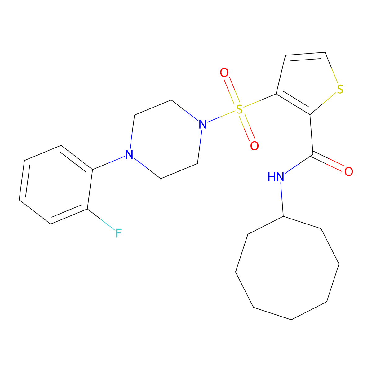 N-cyclooctyl-3-{[4-(2-fluorophenyl)piperazin-1-yl]sulfonyl}thiophene-2-carboxamide molecular structure, CAS 1040633-68-8