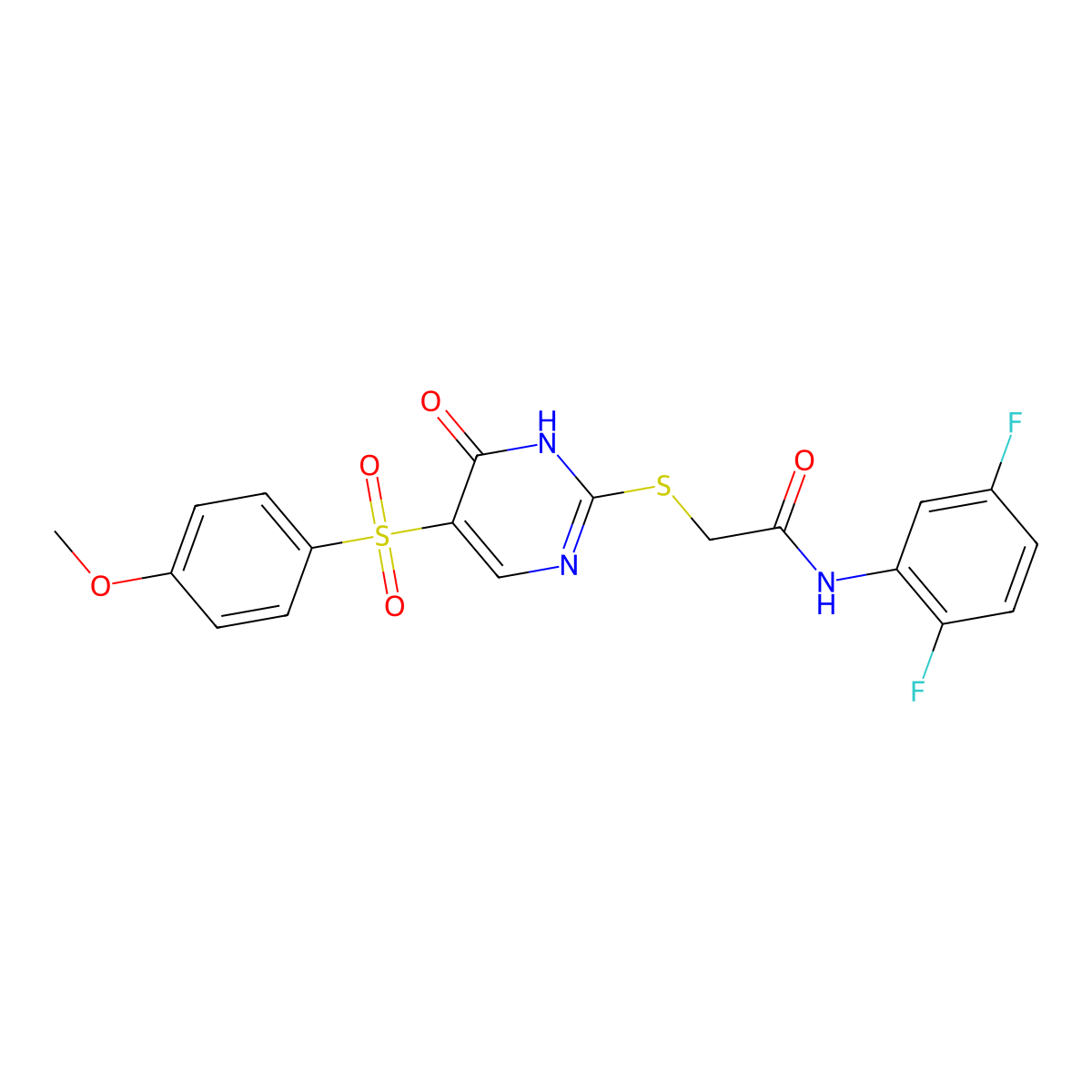 N-(2,5-difluorophenyl)-2-{[5-(4-methoxybenzenesulfonyl)-6-oxo-1,6-dihydropyrimidin-2-yl]sulfanyl}acetamide molecular structure, CAS 1040633-69-9