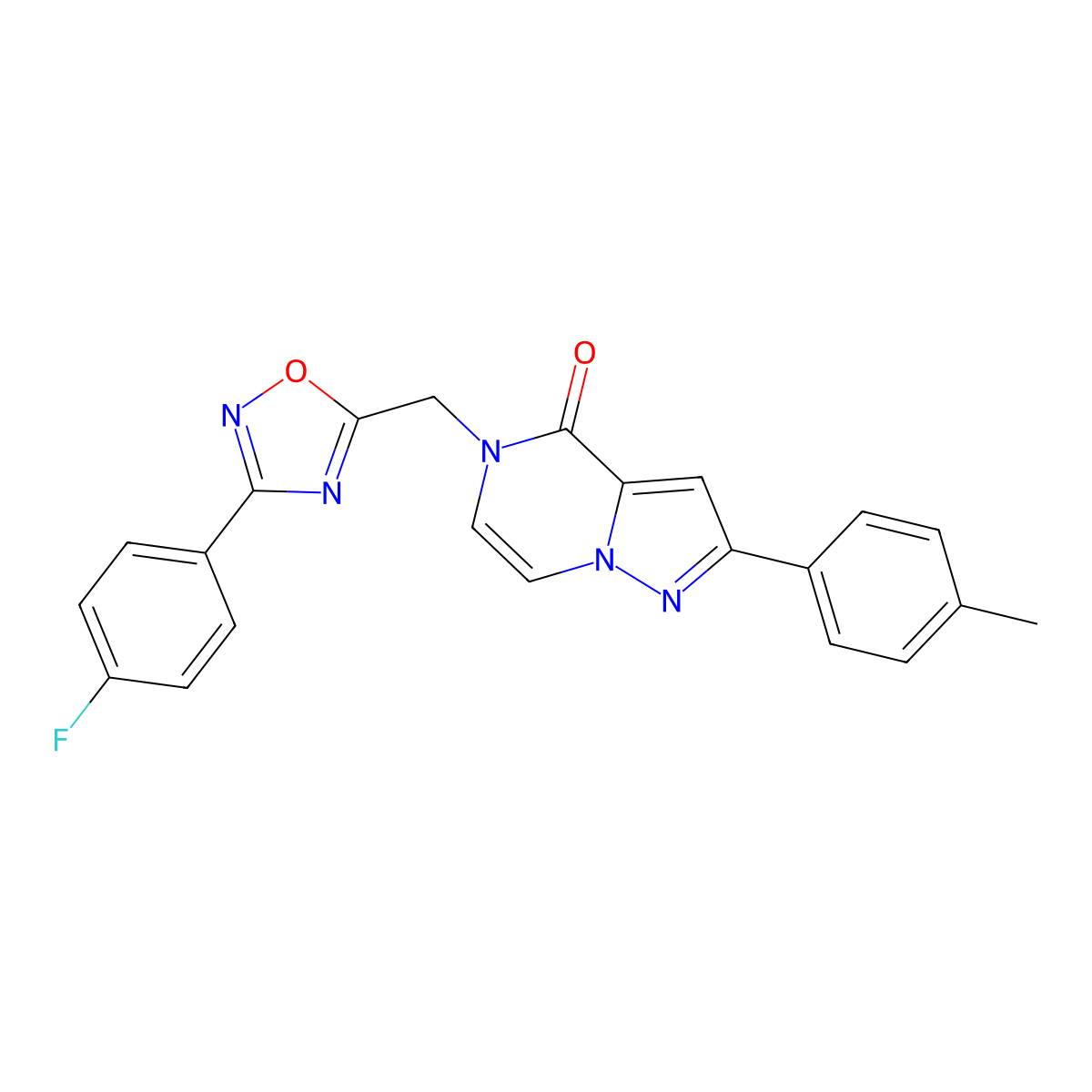 5-{[3-(4-fluorophenyl)-1,2,4-oxadiazol-5-yl]methyl}-2-(4-methylphenyl)-4H,5H-pyrazolo[1,5-a]pyrazin-4-one molecular structure, CAS 1040633-73-5