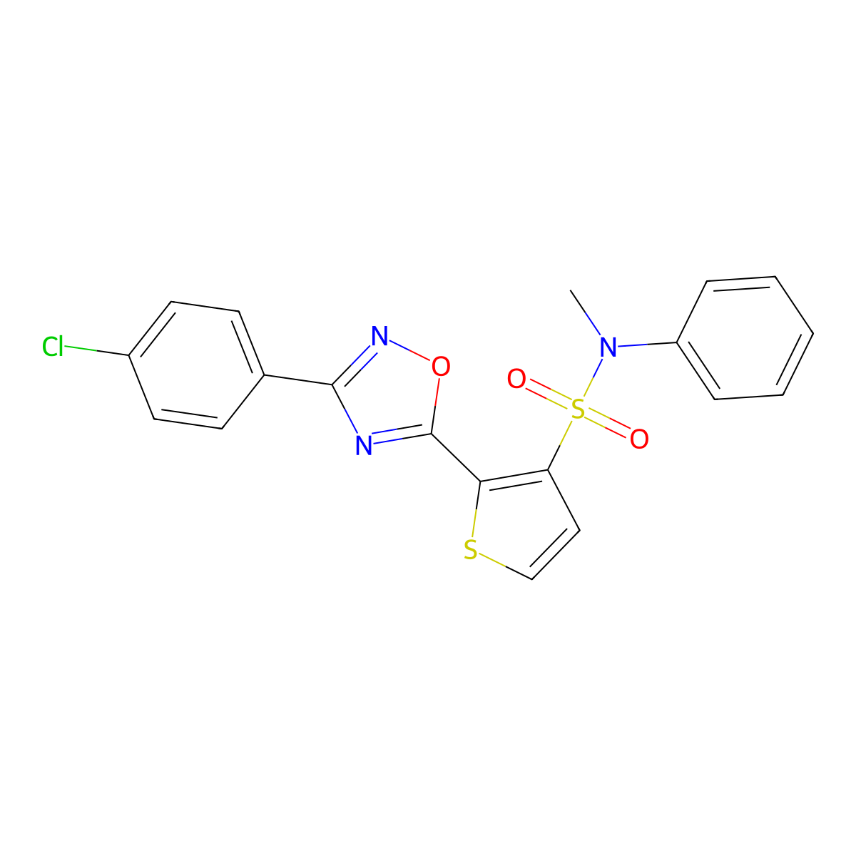 2-[3-(4-chlorophenyl)-1,2,4-oxadiazol-5-yl]-N-methyl-N-phenylthiophene-3-sulfonamide molecular structure, CAS 1040633-78-0