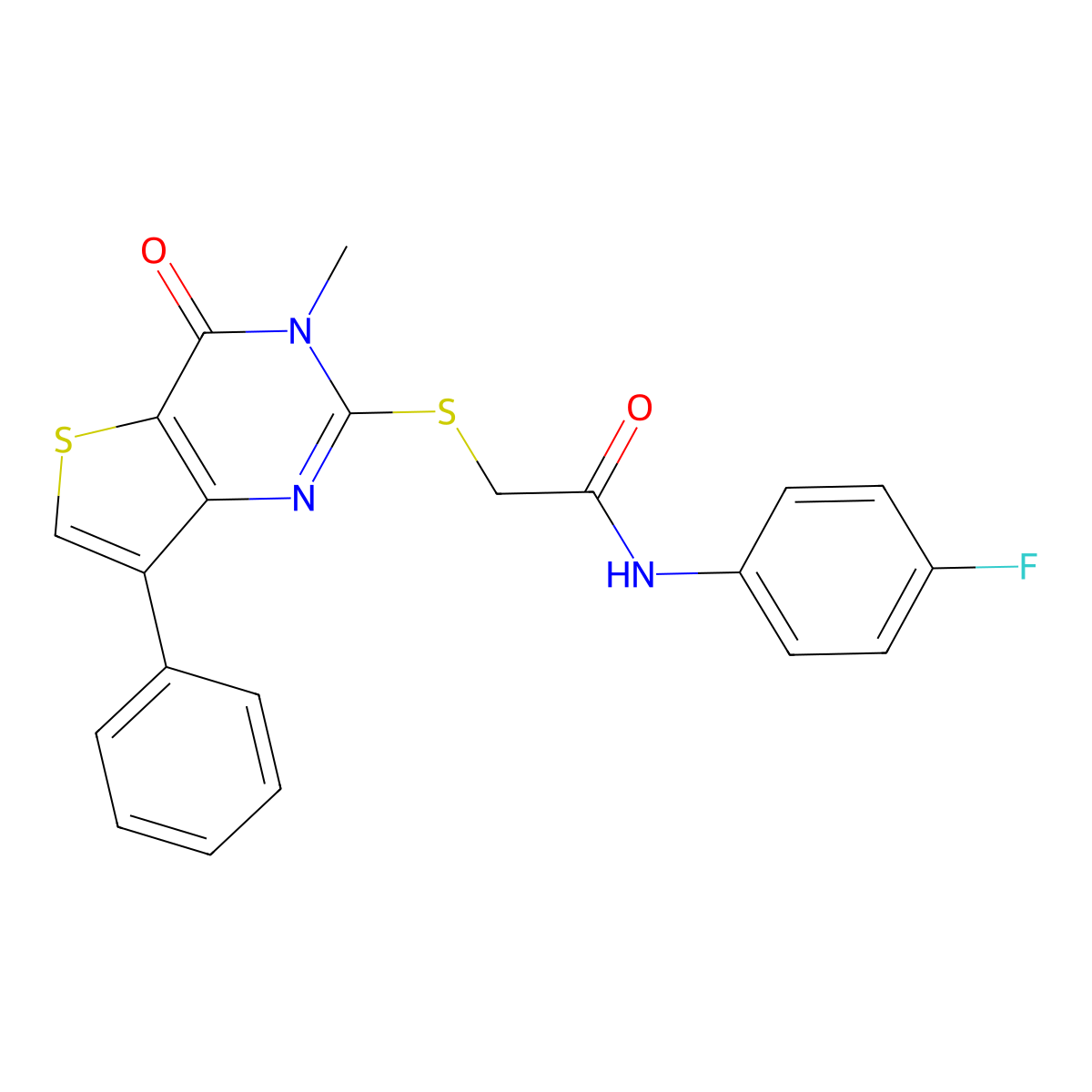 N-(4-fluorophenyl)-2-[(3-methyl-4-oxo-7-phenyl-3,4-dihydrothieno[3,2-d]pyrimidin-2-yl)thio]acetamide molecular structure, CAS 1040633-82-6