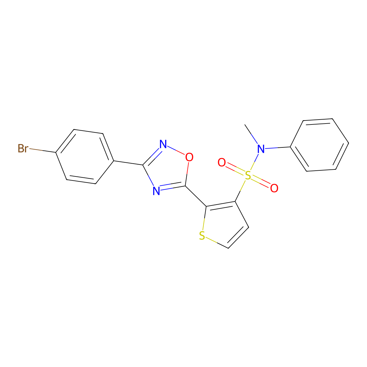 2-[3-(4-bromophenyl)-1,2,4-oxadiazol-5-yl]-N-methyl-N-phenylthiophene-3-sulfonamide molecular structure, CAS 1040633-84-8