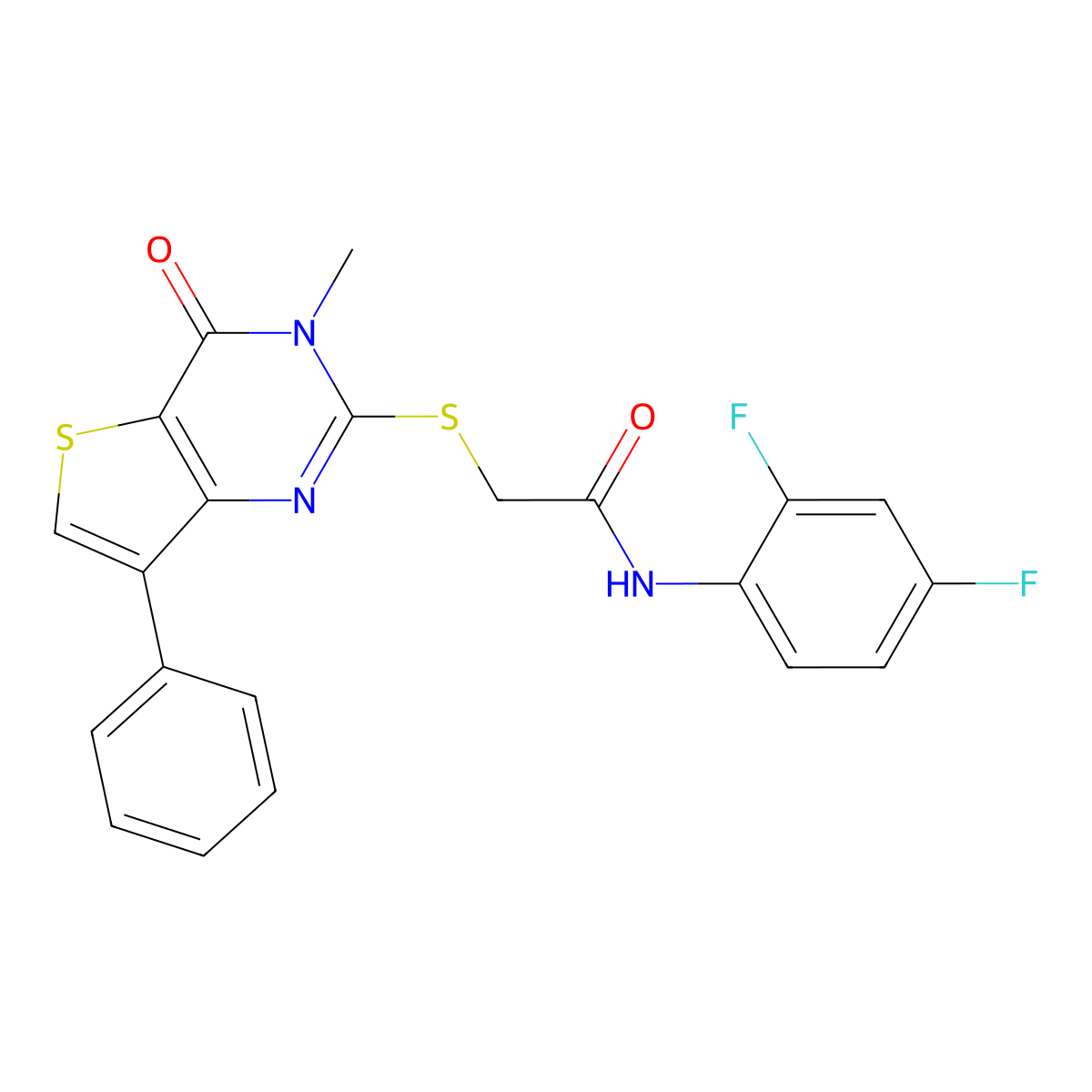 N-(2,4-difluorophenyl)-2-[(3-methyl-4-oxo-7-phenyl-3,4-dihydrothieno[3,2-d]pyrimidin-2-yl)thio]acetamide molecular structure, CAS 1040633-88-2