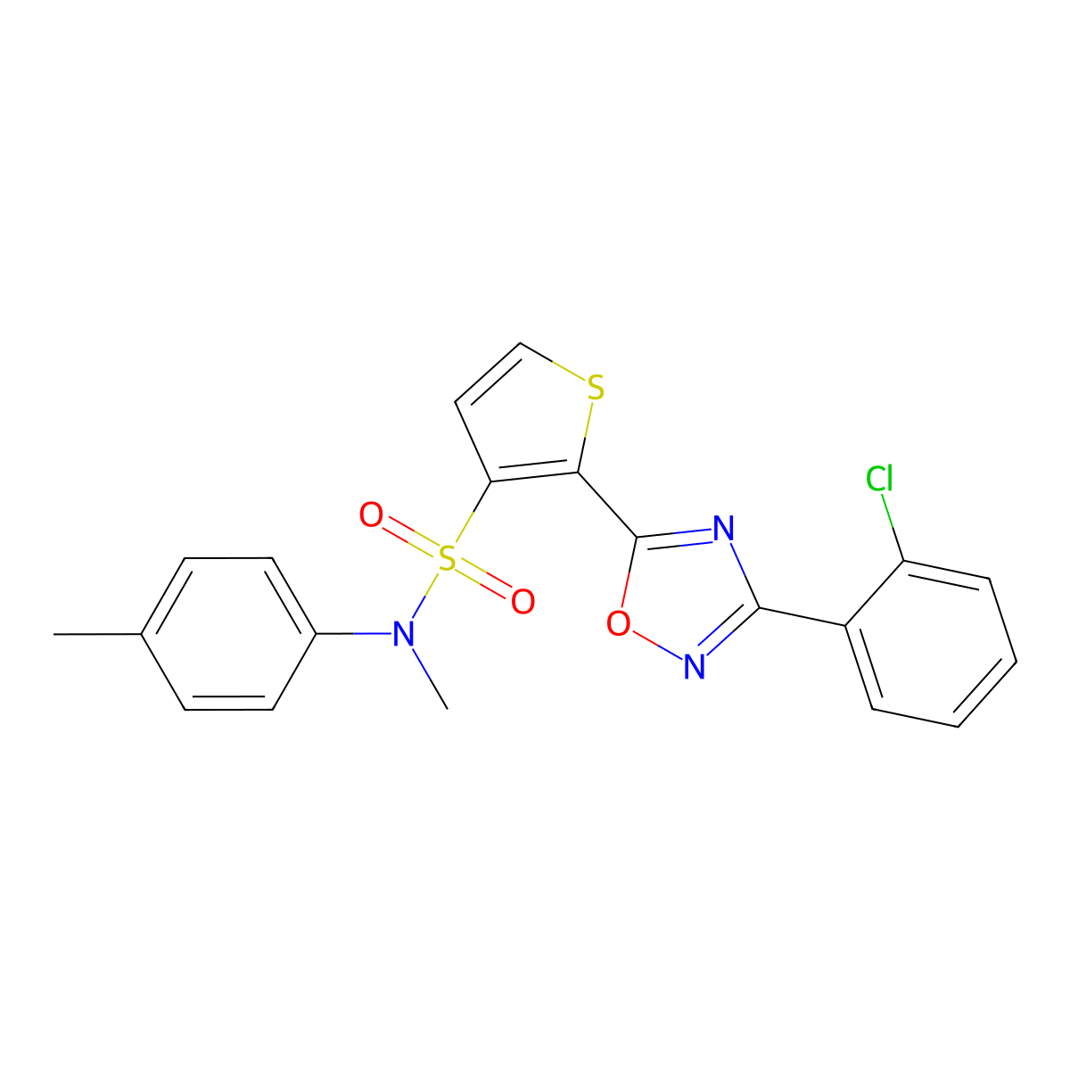 2-[3-(2-chlorophenyl)-1,2,4-oxadiazol-5-yl]-N-methyl-N-(4-methylphenyl)thiophene-3-sulfonamide molecular structure, CAS 1040633-90-6