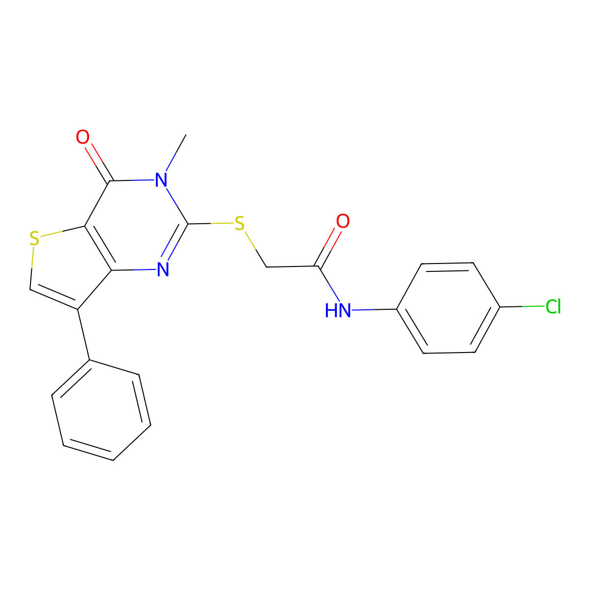 N-(4-chlorophenyl)-2-[(3-methyl-4-oxo-7-phenyl-3,4-dihydrothieno[3,2-d]pyrimidin-2-yl)thio]acetamide molecular structure, CAS 1040633-95-1