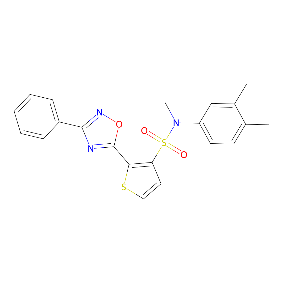 N-(3,4-dimethylphenyl)-N-methyl-2-(3-phenyl-1,2,4-oxadiazol-5-yl)thiophene-3-sulfonamide molecular structure, CAS 1040633-97-3