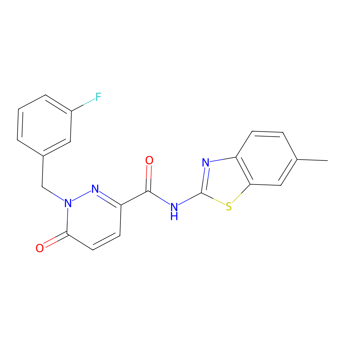 1-(3-fluorobenzyl)-N-(6-methylbenzo[d]thiazol-2-yl)-6-oxo-1,6-dihydropyridazine-3-carboxamide molecular structure, CAS 1040634-06-7