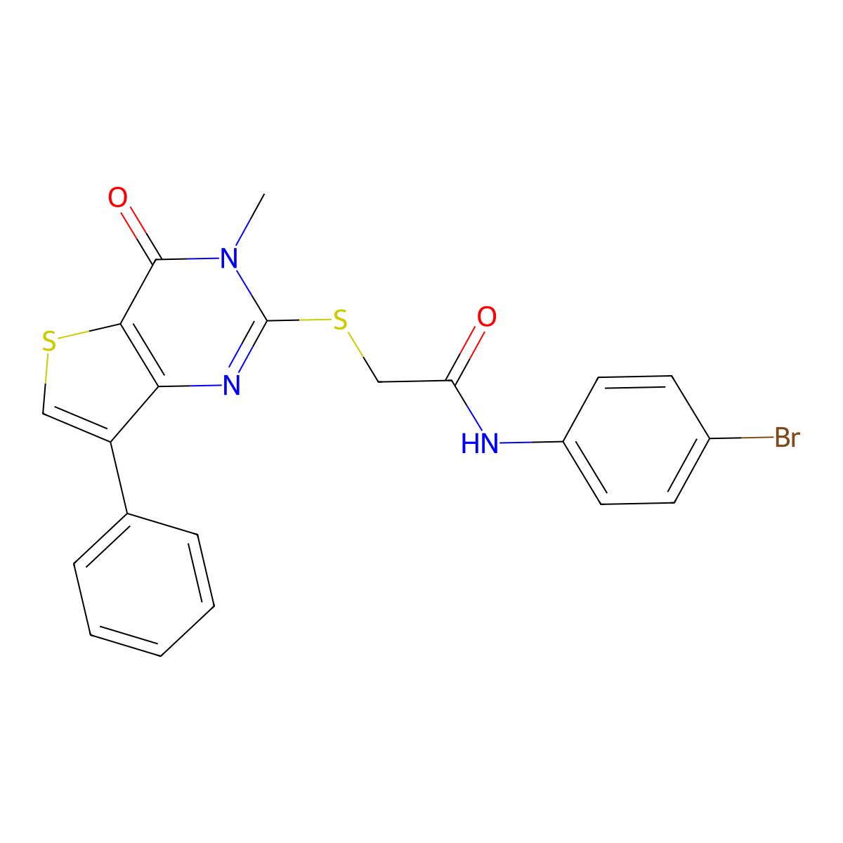 N-(4-bromophenyl)-2-[(3-methyl-4-oxo-7-phenyl-3,4-dihydrothieno[3,2-d]pyrimidin-2-yl)thio]acetamide molecular structure, CAS 1040634-09-0