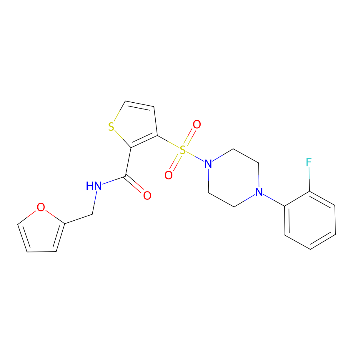 3-((4-(2-fluorophenyl)piperazin-1-yl)sulfonyl)-N-(furan-2-ylmethyl)thiophene-2-carboxamide molecular structure, CAS 1040634-14-7