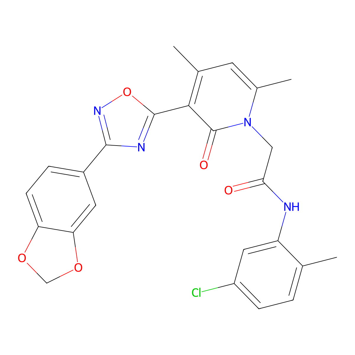 2-(3-(3-(benzo[d][1,3]dioxol-5-yl)-1,2,4-oxadiazol-5-yl)-4,6-dimethyl-2-oxopyridin-1(2H)-yl)-N-(5-chloro-2-methylphenyl)acetamide molecular structure, CAS 1040634-15-8