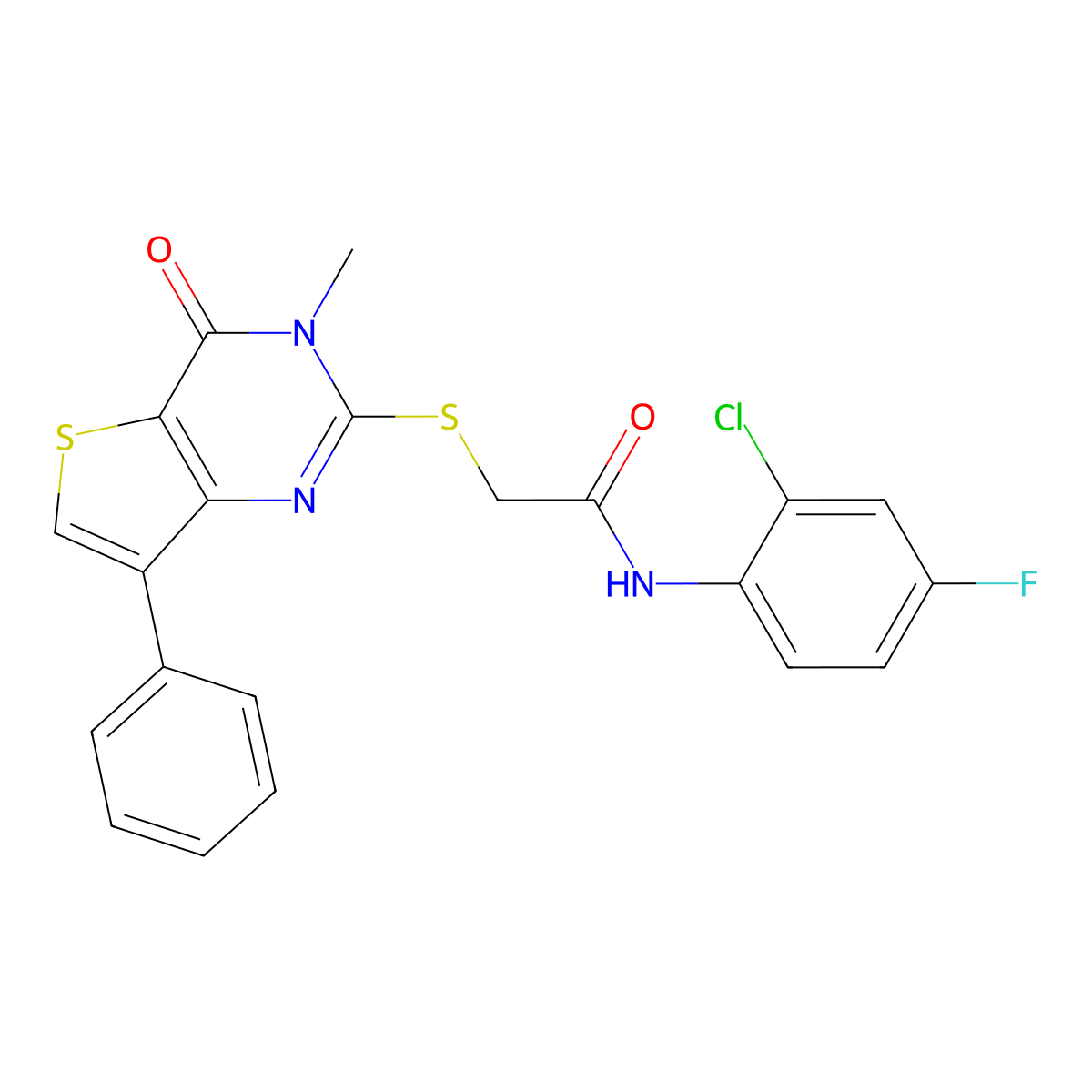 N-(2-chloro-4-fluorophenyl)-2-[(3-methyl-4-oxo-7-phenyl-3,4-dihydrothieno[3,2-d]pyrimidin-2-yl)thio]acetamide molecular structure, CAS 1040634-16-9