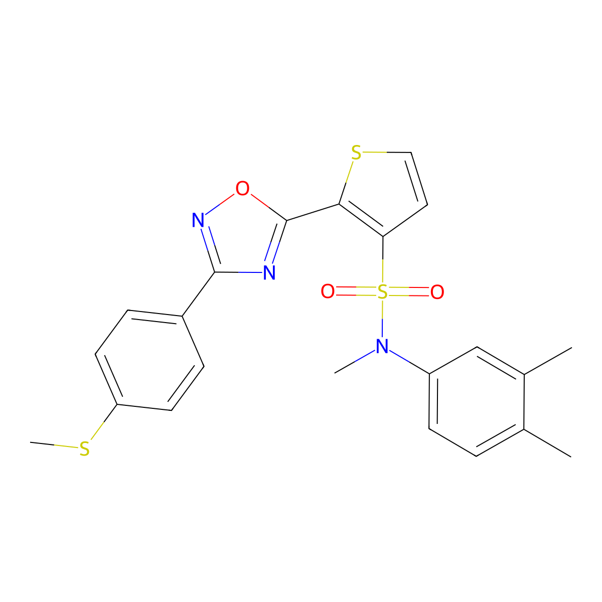 N-(3,4-dimethylphenyl)-N-methyl-2-(3-(4-(methylthio)phenyl)-1,2,4-oxadiazol-5-yl)thiophene-3-sulfonamide molecular structure, CAS 1040634-18-1