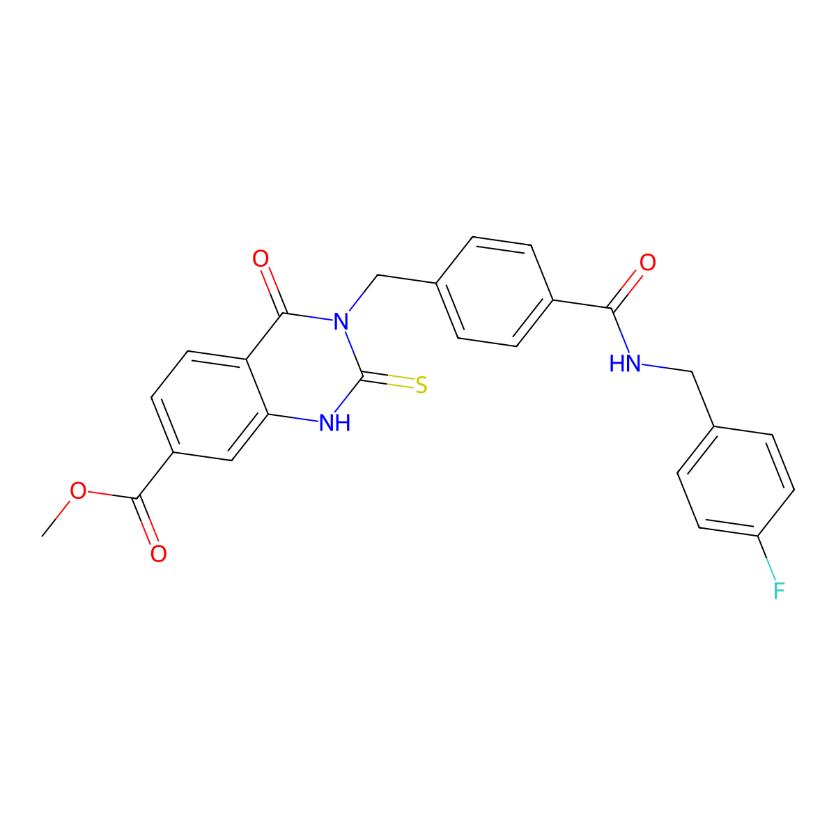 Methyl 3-[(4-{[(4-fluorophenyl)methyl]carbamoyl}phenyl)methyl]-4-oxo-2-sulfanylidene-1,2,3,4-tetrahydroquinazoline-7-carboxylate molecular structure, CAS 1040634-22-7