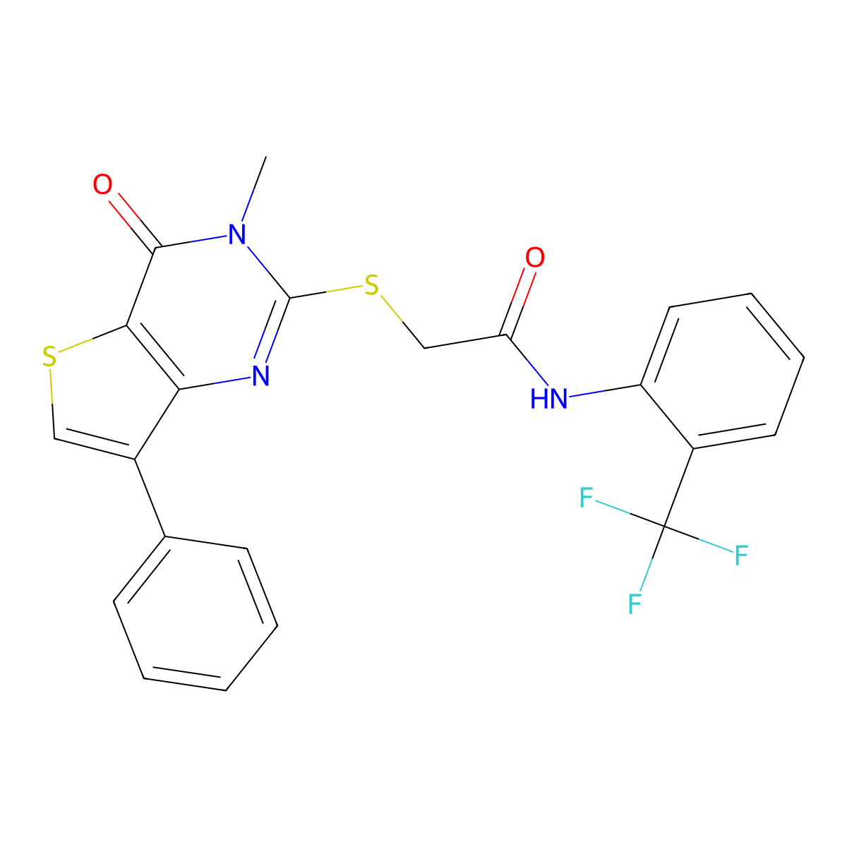 2-[(3-methyl-4-oxo-7-phenyl-3,4-dihydrothieno[3,2-d]pyrimidin-2-yl)thio]-N-[2-(trifluoromethyl)phenyl]acetamide molecular structure, CAS 1040634-23-8