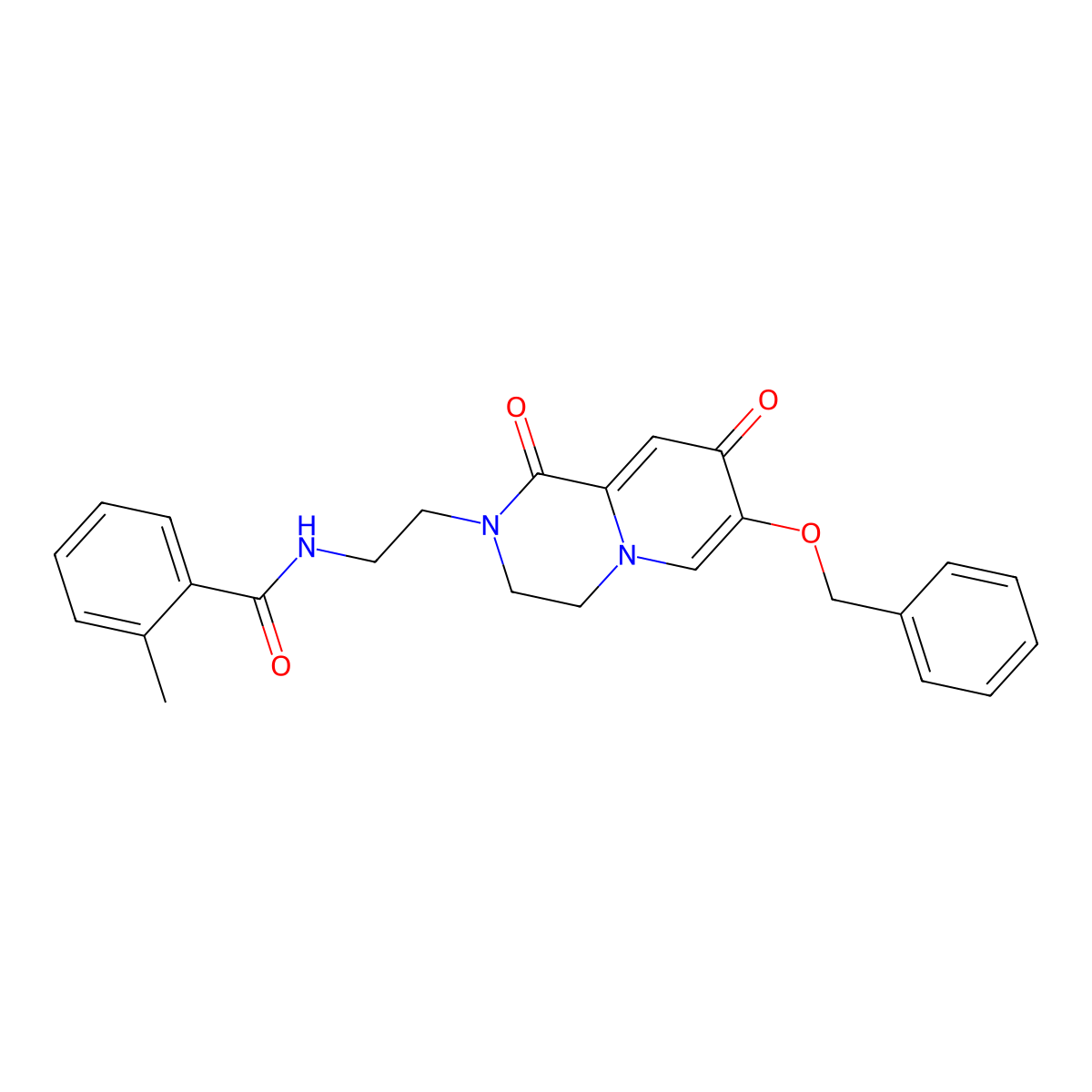 N-{2-[7-(benzyloxy)-1,8-dioxo-1H,2H,3H,4H,8H-pyrido[1,2-a]pyrazin-2-yl]ethyl}-2-methylbenzamide molecular structure, CAS 1040634-24-9