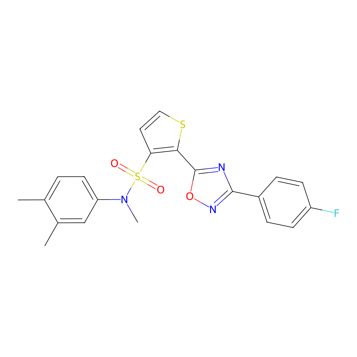 N-(3,4-dimethylphenyl)-2-[3-(4-fluorophenyl)-1,2,4-oxadiazol-5-yl]-N-methylthiophene-3-sulfonamide molecular structure, CAS 1040634-25-0