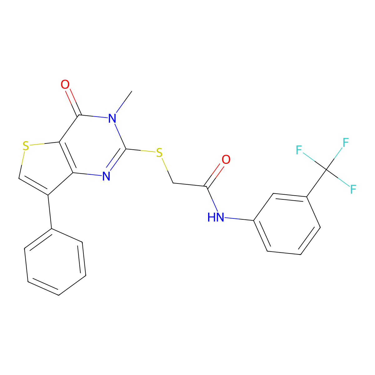 2-({3-methyl-4-oxo-7-phenyl-3H,4H-thieno[3,2-d]pyrimidin-2-yl}sulfanyl)-N-[3-(trifluoromethyl)phenyl]acetamide molecular structure, CAS 1040634-30-7