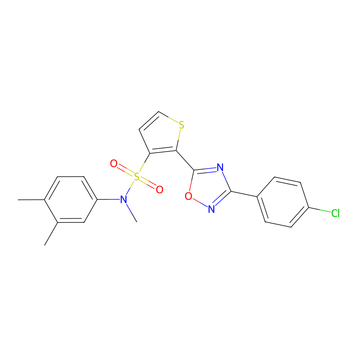 2-[3-(4-chlorophenyl)-1,2,4-oxadiazol-5-yl]-N-(3,4-dimethylphenyl)-N-methylthiophene-3-sulfonamide molecular structure, CAS 1040634-32-9