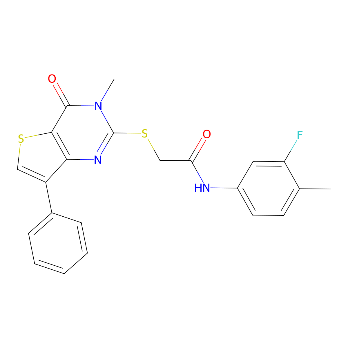 N-(3-fluoro-4-methylphenyl)-2-[(3-methyl-4-oxo-7-phenyl-3,4-dihydrothieno[3,2-d]pyrimidin-2-yl)sulfanyl]acetamide molecular structure, CAS 1040634-37-4