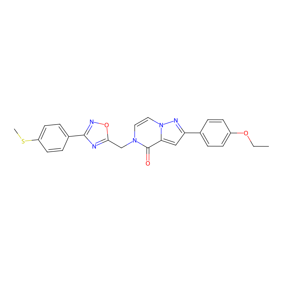2-(4-ethoxyphenyl)-5-({3-[4-(methylsulfanyl)phenyl]-1,2,4-oxadiazol-5-yl}methyl)-4H,5H-pyrazolo[1,5-a]pyrazin-4-one molecular structure, CAS 1040634-40-9