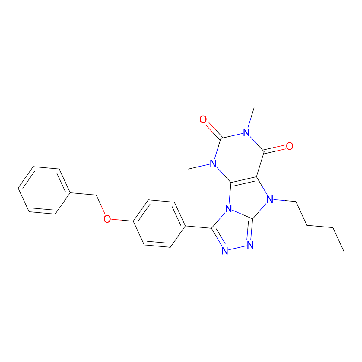 3-[4-(benzyloxy)phenyl]-9-butyl-5,7-dimethyl-5H,6H,7H,8H,9H-[1,2,4]triazolo[3,4-h]purine-6,8-dione molecular structure, CAS 1040634-41-0