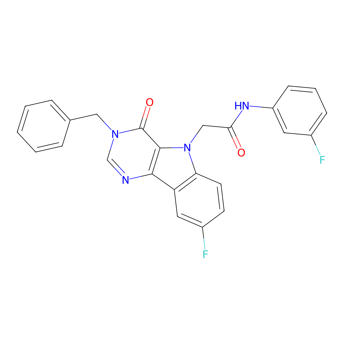 2-(3-benzyl-8-fluoro-4-oxo-3H-pyrimido[5,4-b]indol-5(4H)-yl)-N-(3-fluorophenyl)acetamide molecular structure, CAS 1040634-44-3