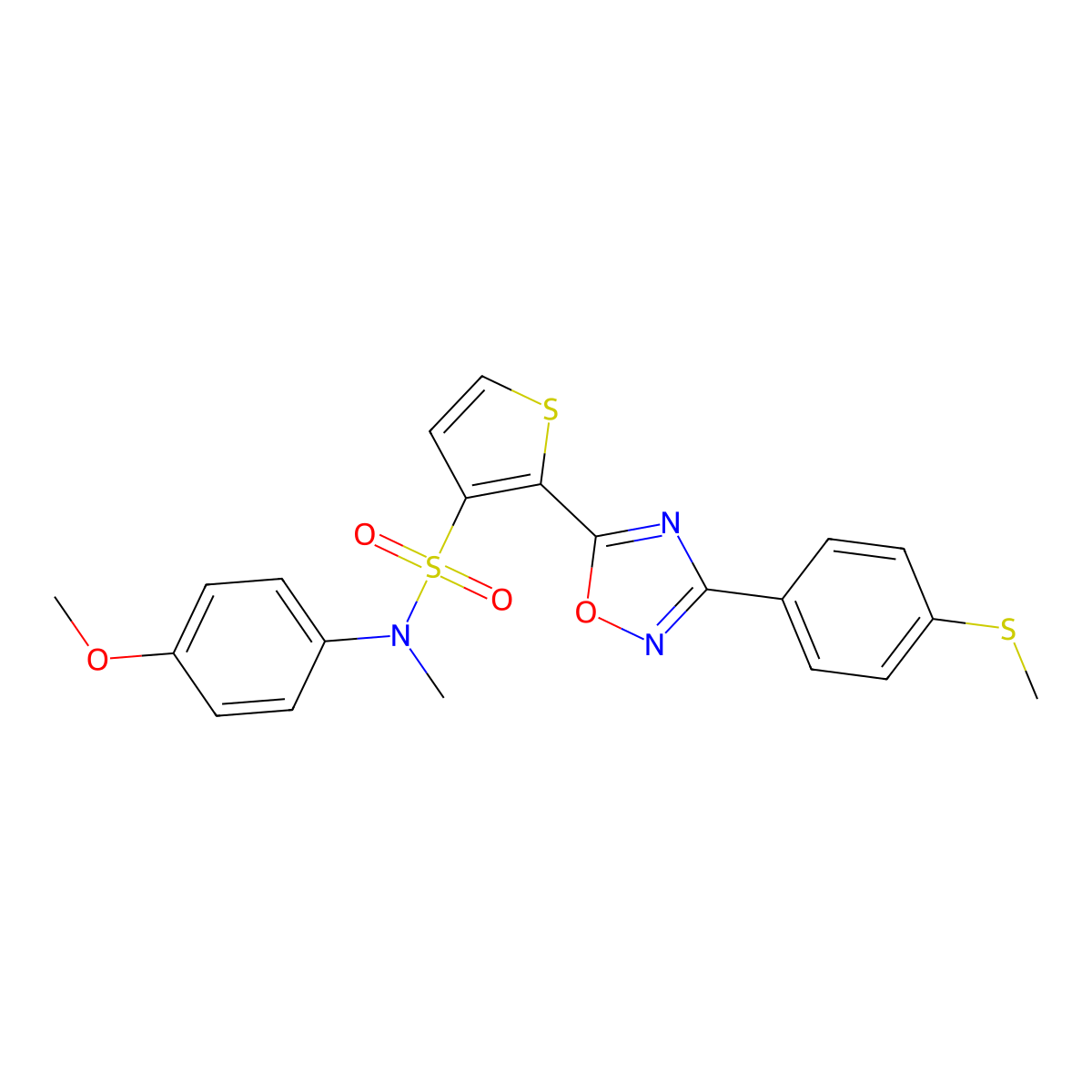 N-(4-methoxyphenyl)-N-methyl-2-{3-[4-(methylsulfanyl)phenyl]-1,2,4-oxadiazol-5-yl}thiophene-3-sulfonamide molecular structure, CAS 1040634-47-6