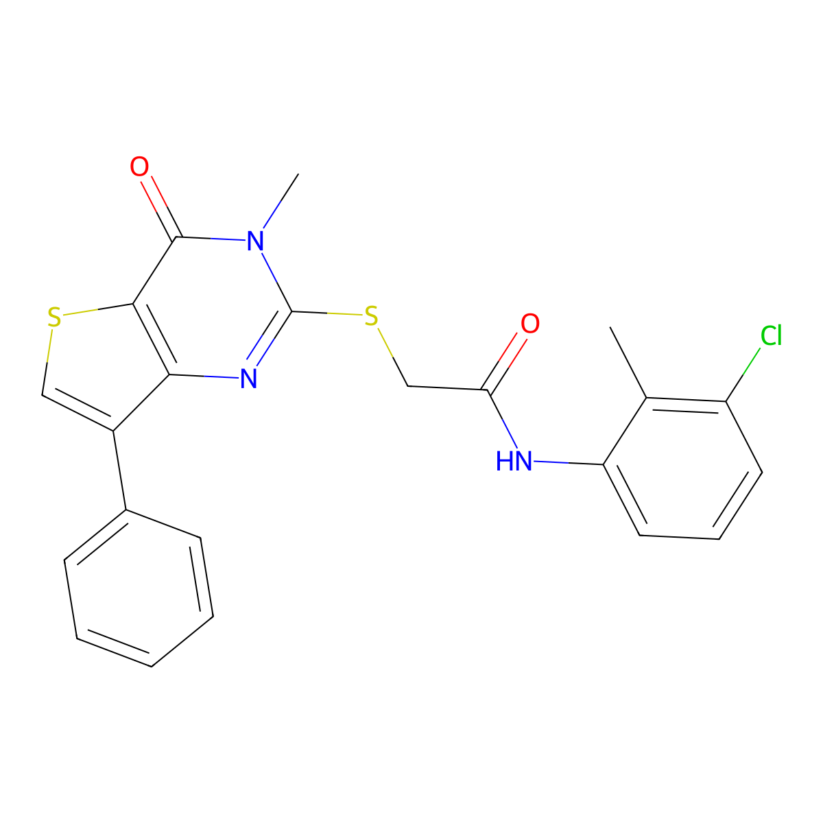 N-(3-chloro-2-methylphenyl)-2-[(3-methyl-4-oxo-7-phenyl-3,4-dihydrothieno[3,2-d]pyrimidin-2-yl)sulfanyl]acetamide molecular structure, CAS 1040634-53-4