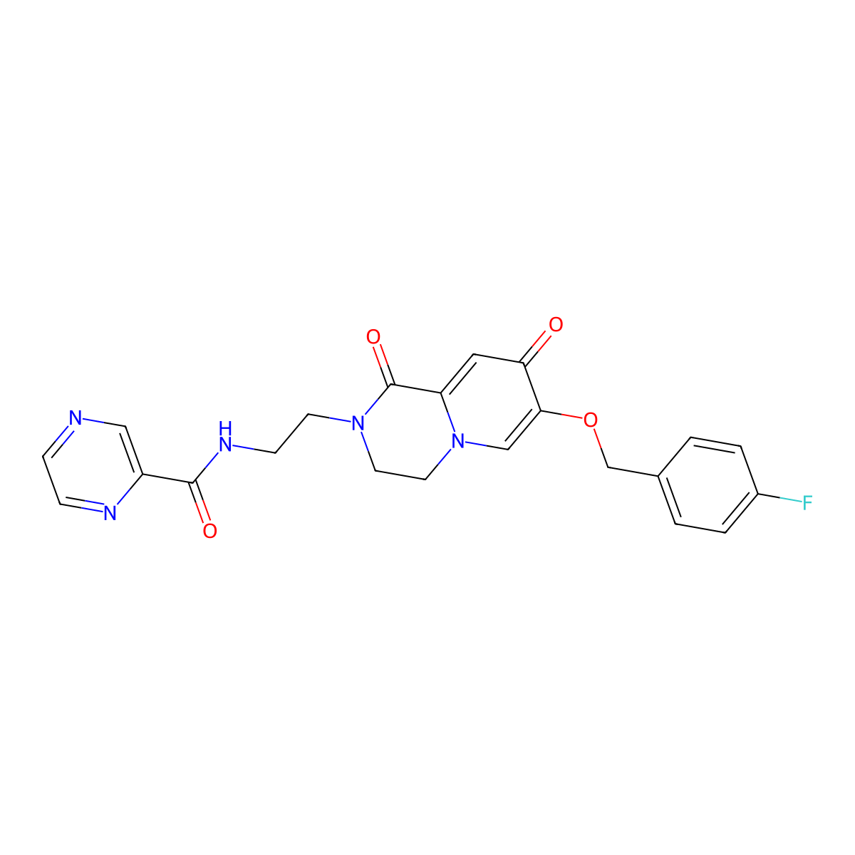 N-(2-{7-[(4-fluorophenyl)methoxy]-1,8-dioxo-1H,2H,3H,4H,8H-pyrido[1,2-a]pyrazin-2-yl}ethyl)pyrazine-2-carboxamide molecular structure, CAS 1040634-62-5