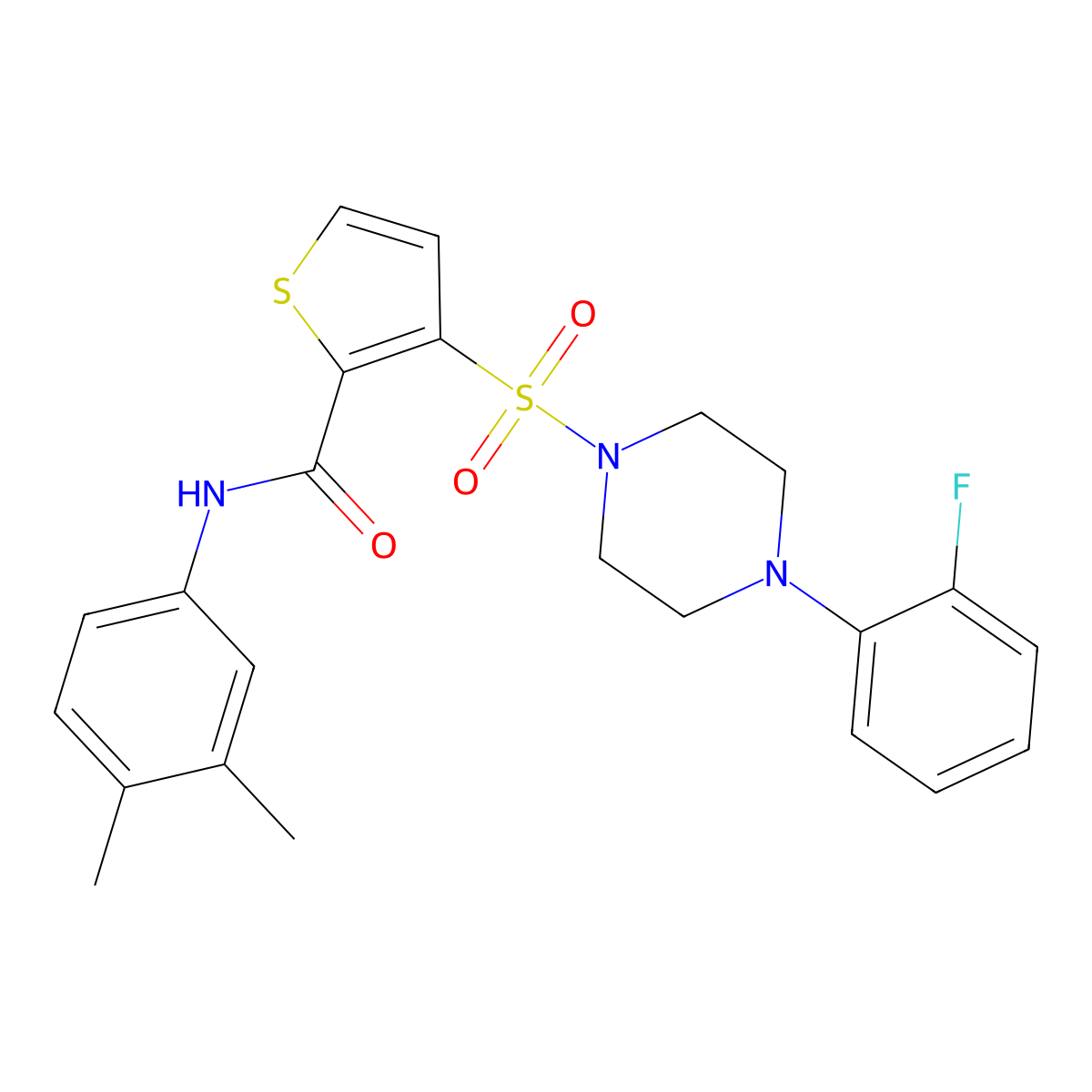 N-(3,4-dimethylphenyl)-3-{[4-(2-fluorophenyl)piperazin-1-yl]sulfonyl}thiophene-2-carboxamide molecular structure, CAS 1040634-67-0