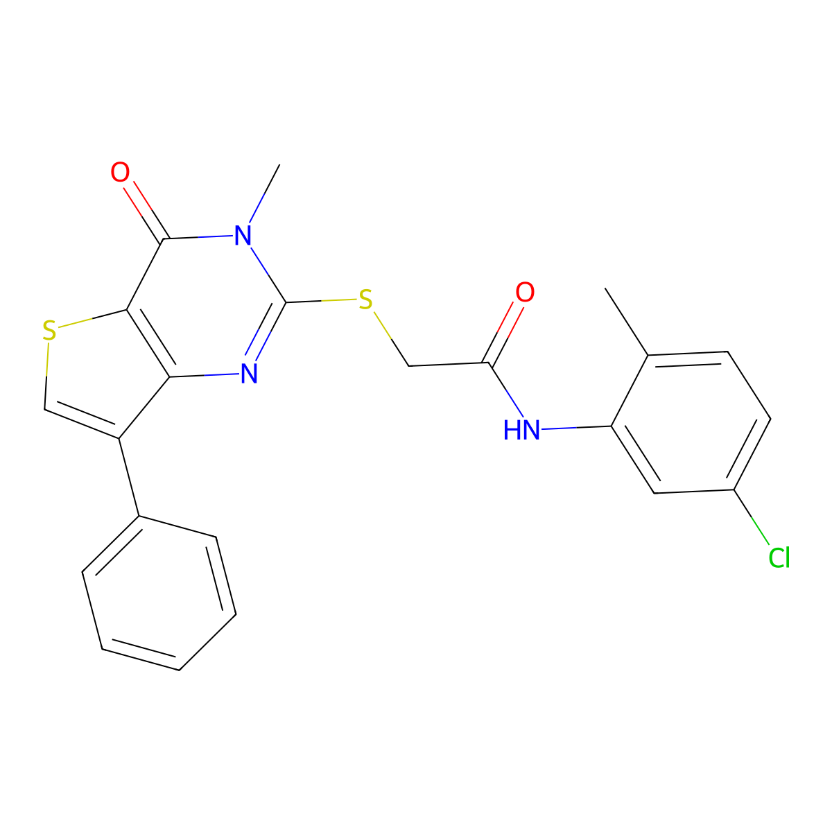N-(5-chloro-2-methylphenyl)-2-[(3-methyl-4-oxo-7-phenyl-3,4-dihydrothieno[3,2-d]pyrimidin-2-yl)thio]acetamide molecular structure, CAS 1040634-69-2