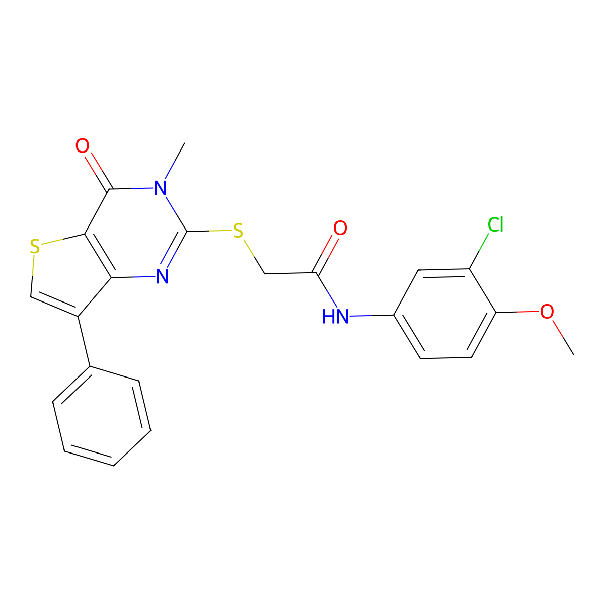 N-(3-chloro-4-methoxyphenyl)-2-((3-methyl-4-oxo-7-phenyl-3,4-dihydrothieno[3,2-d]pyrimidin-2-yl)thio)acetamide molecular structure, CAS 1040634-77-2