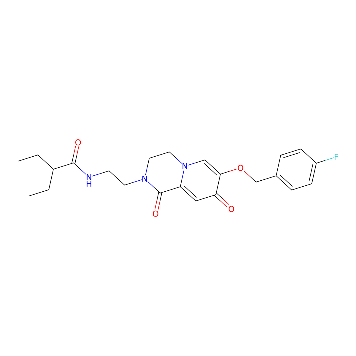 2-ethyl-N-(2-(7-((4-fluorobenzyl)oxy)-1,8-dioxo-3,4-dihydro-1H-pyrido[1,2-a]pyrazin-2(8H)-yl)ethyl)butanamide molecular structure, CAS 1040634-78-3